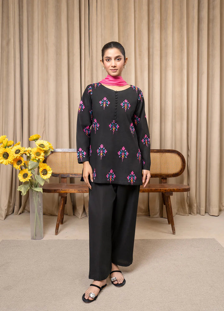 Aqs N Man Pret Embroidered Cotton 3 Piece Suit Midnight Blossom - AM-015