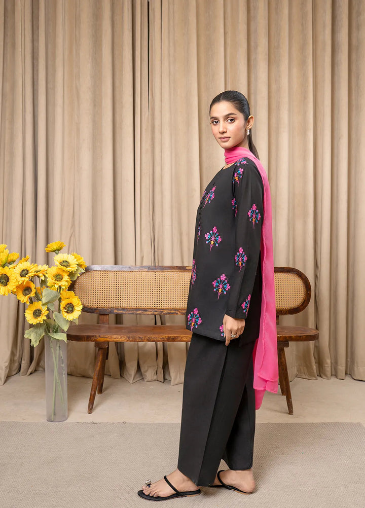 Aqs N Man Pret Embroidered Cotton 3 Piece Suit Midnight Blossom - AM-015