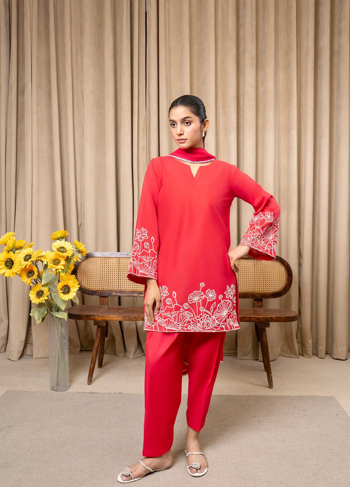 Aqs N Man Pret Embroidered Cotton 3 Piece Suit Ruby Radiance - AM-011