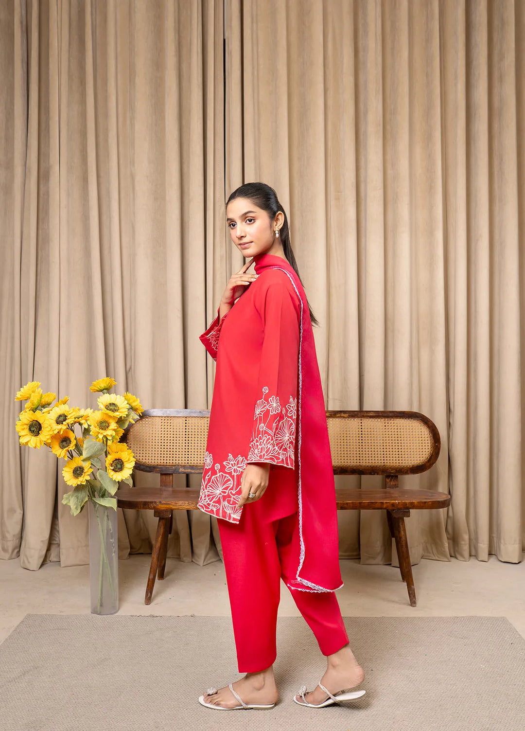 Aqs N Man Pret Embroidered Cotton 3 Piece Suit Ruby Radiance - AM-011