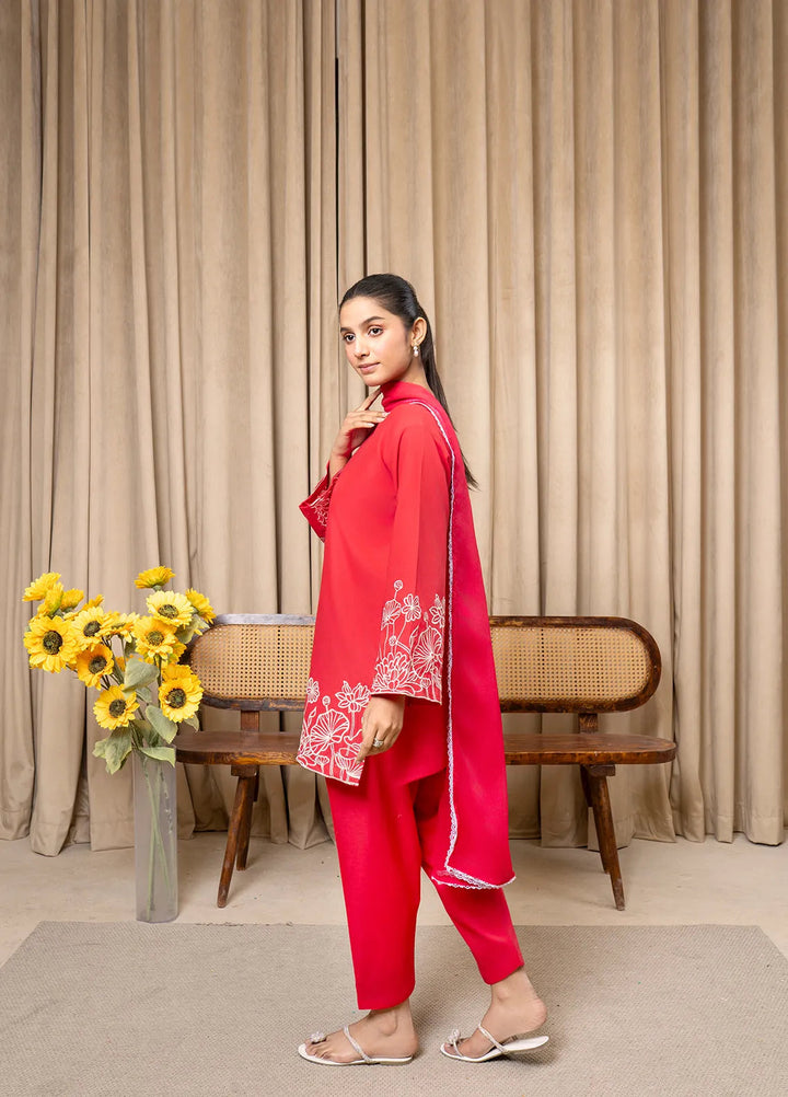 Aqs N Man Pret Embroidered Cotton 3 Piece Suit Ruby Radiance - AM-011