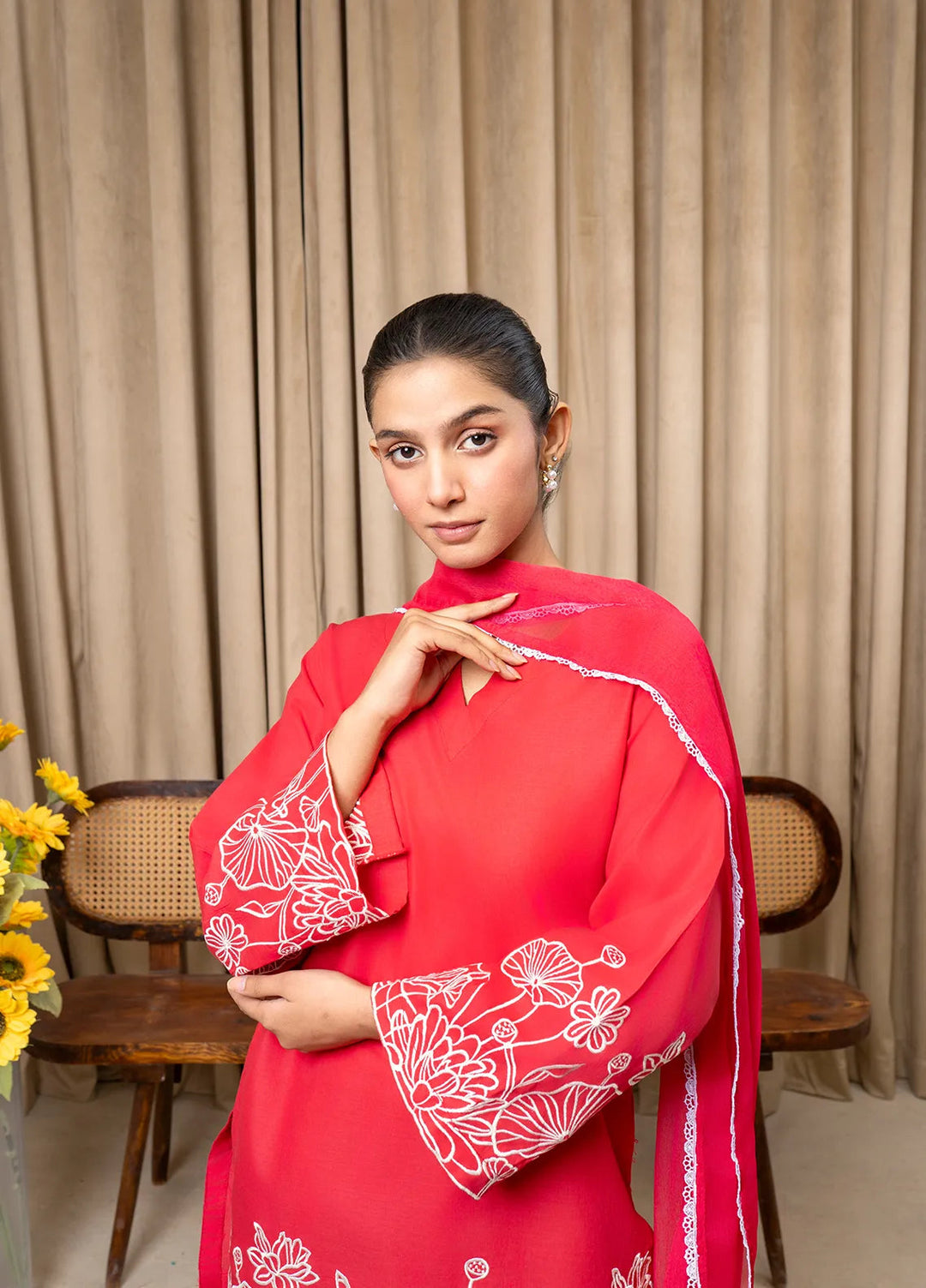 Aqs N Man Pret Embroidered Cotton 3 Piece Suit Ruby Radiance - AM-011