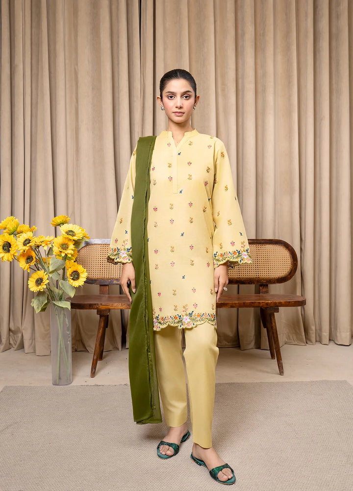 Aqs N Man Pret Embroidered Cotton 3 Piece Suit Sunny Serenity - AM-012