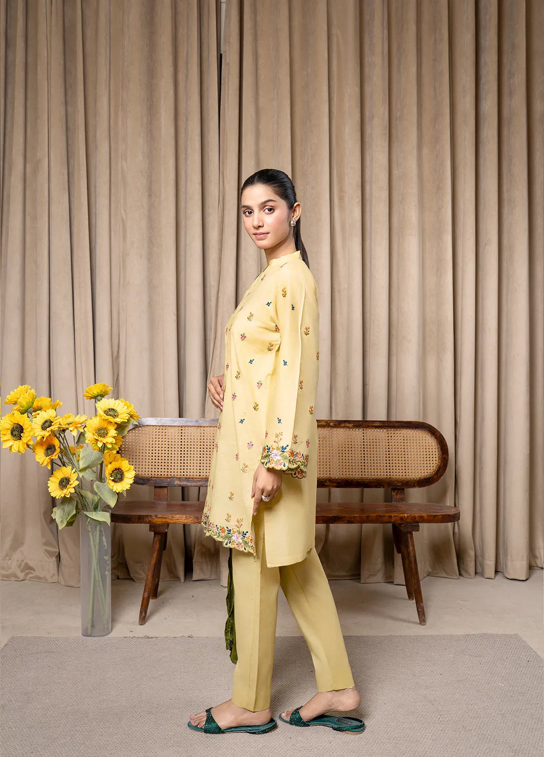 Aqs N Man Pret Embroidered Cotton 3 Piece Suit Sunny Serenity - AM-012