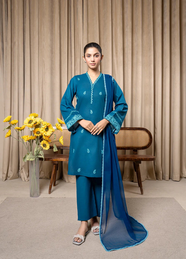 Aqs N Man Pret Embroidered Cotton 3 Piece Suit Teal Tranquility - AM-014