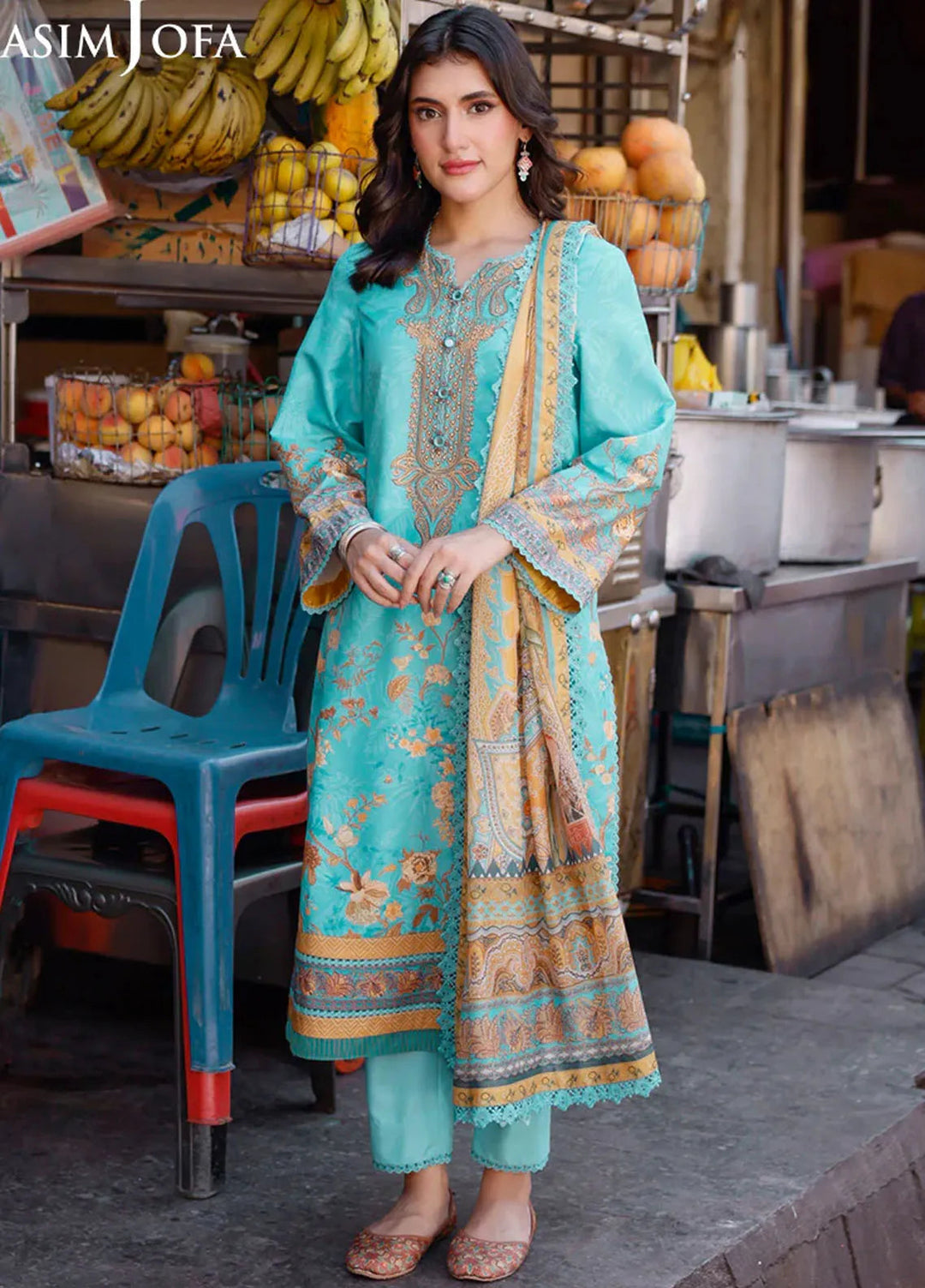 Arabic Lawn By Asim Jofa Printed Suit Unstitched 3 Piece AJ24AL AJPL-02 - Summer Collection