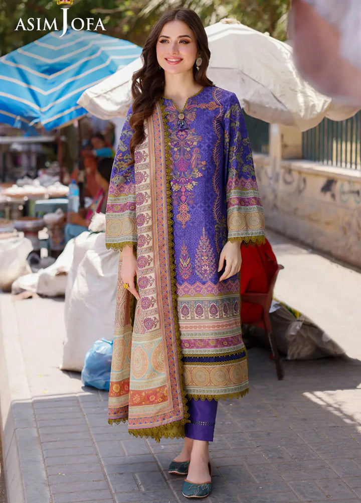 Arabic Lawn By Asim Jofa Printed Suit Unstitched 3 Piece AJ24AL AJPL-03 - Summer Collection