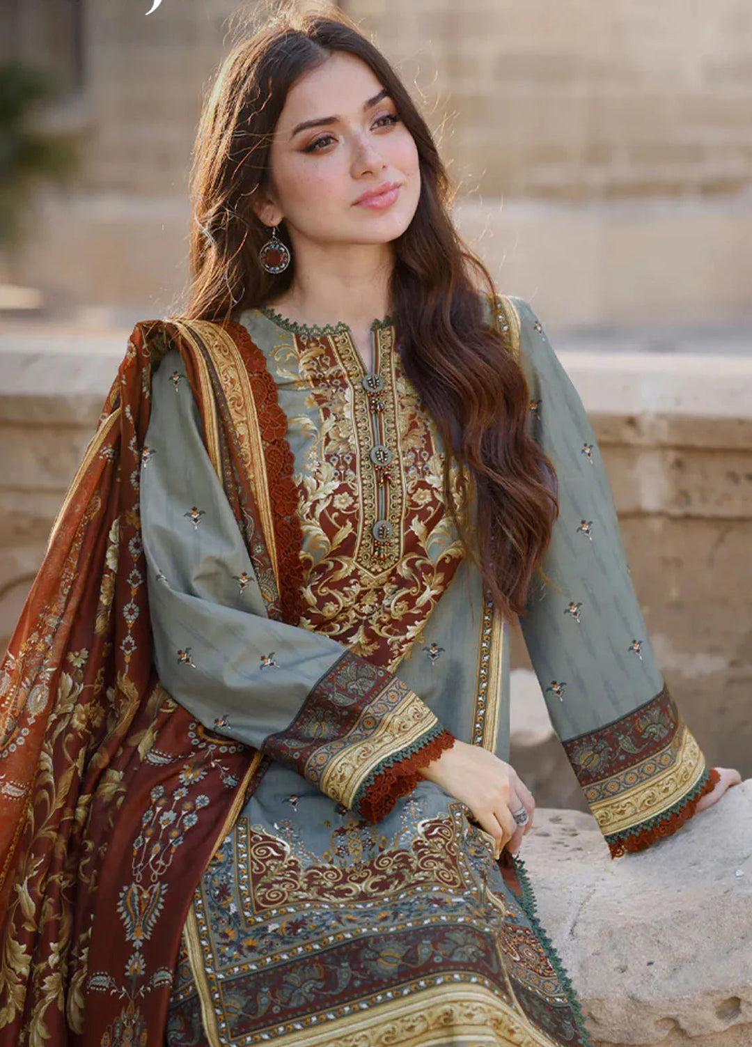 Arabic Lawn By Asim Jofa Printed Suit Unstitched 3 Piece AJ24AL AJPL-10 - Summer Collection