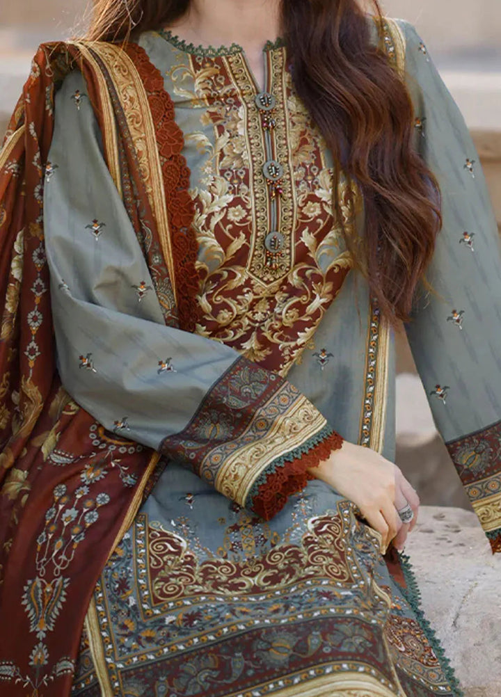 Arabic Lawn By Asim Jofa Printed Suit Unstitched 3 Piece AJ24AL AJPL-10 - Summer Collection