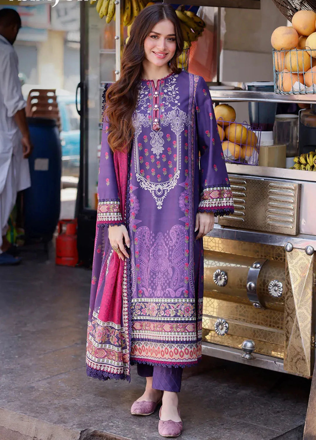Arabic Lawn By Asim Jofa Printed Suit Unstitched 3 Piece AJ24AL AJPL-11 - Summer Collection