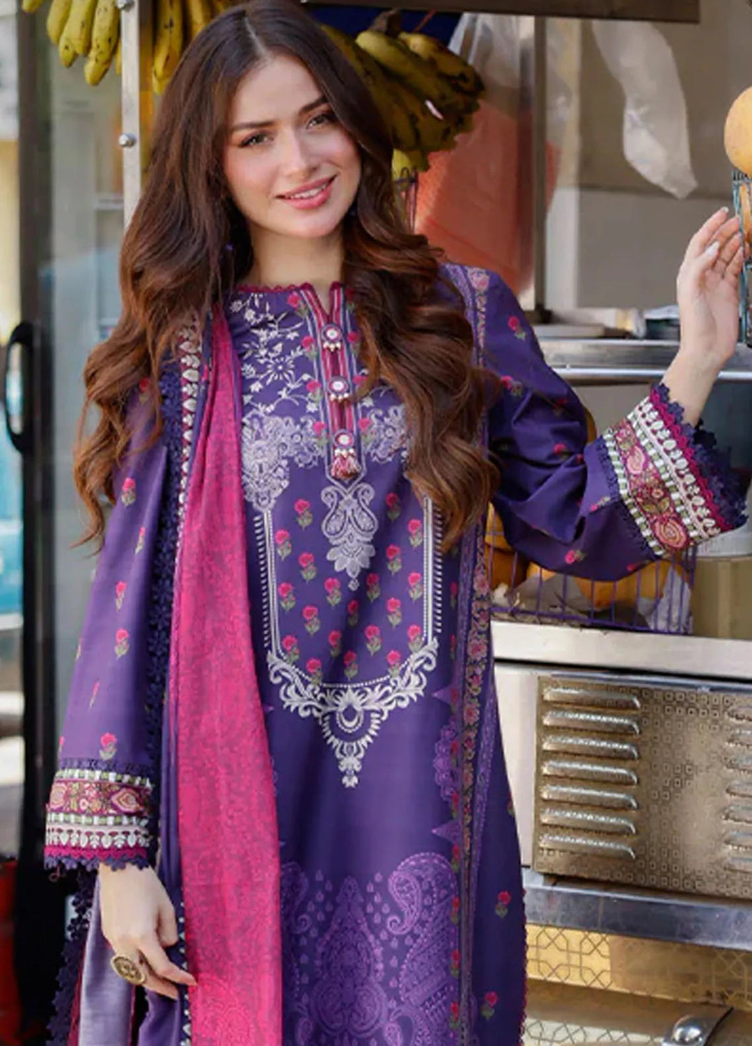 Arabic Lawn By Asim Jofa Printed Suit Unstitched 3 Piece AJ24AL AJPL-11 - Summer Collection