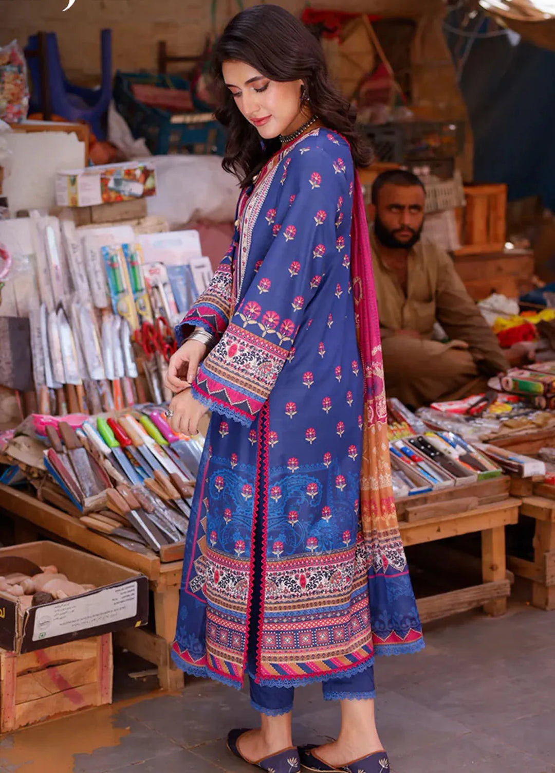 Arabic Lawn By Asim Jofa Printed Suit Unstitched 3 Piece AJ24AL AJPL-12 - Summer Collection