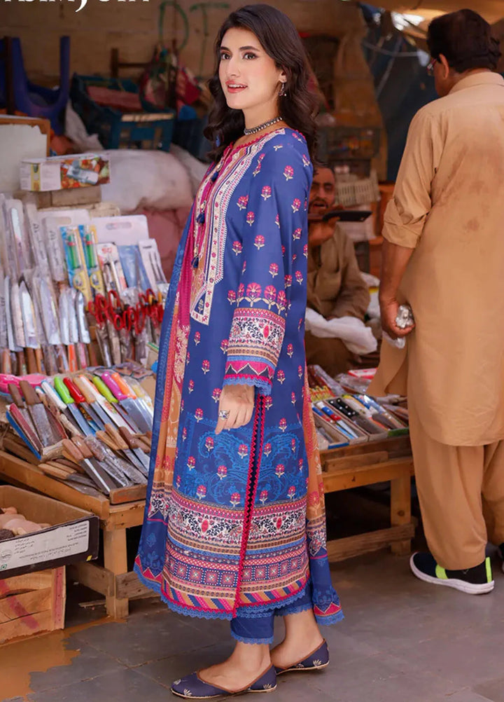 Arabic Lawn By Asim Jofa Printed Suit Unstitched 3 Piece AJ24AL AJPL-12 - Summer Collection