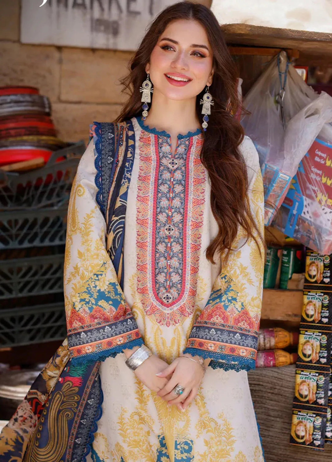 Arabic Lawn By Asim Jofa Printed Suit Unstitched 3 Piece AJ24AL AJPL-18 - Summer Collection