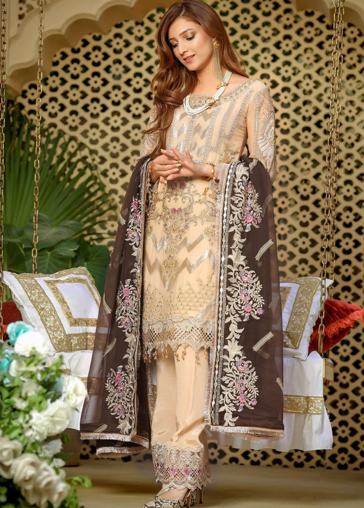 Areesha Embroidered  Suits Unstitched 3 Piece ARE22-P16 4 Latte - Premium Collection