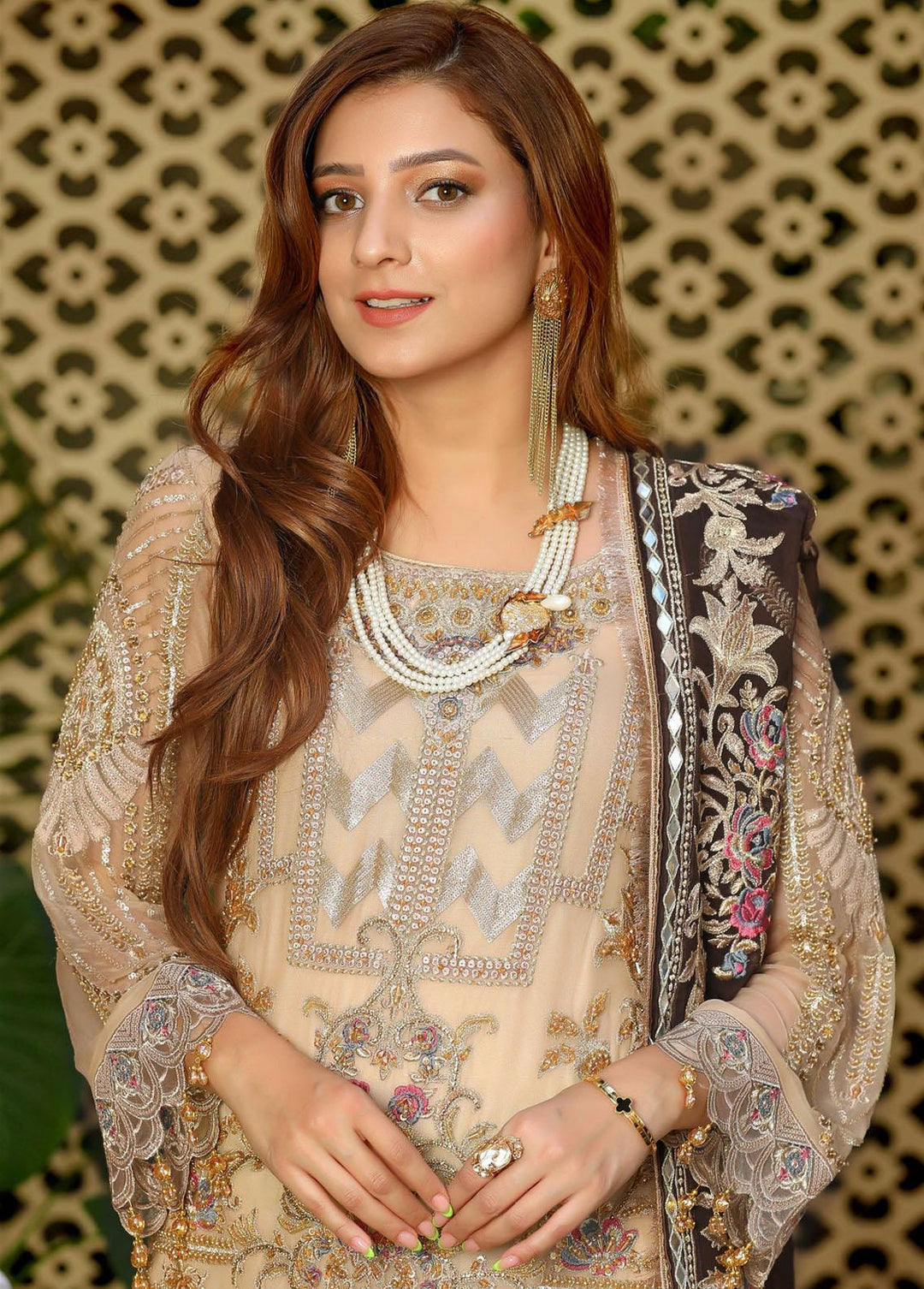 Areesha Embroidered  Suits Unstitched 3 Piece ARE22-P16 4 Latte - Premium Collection