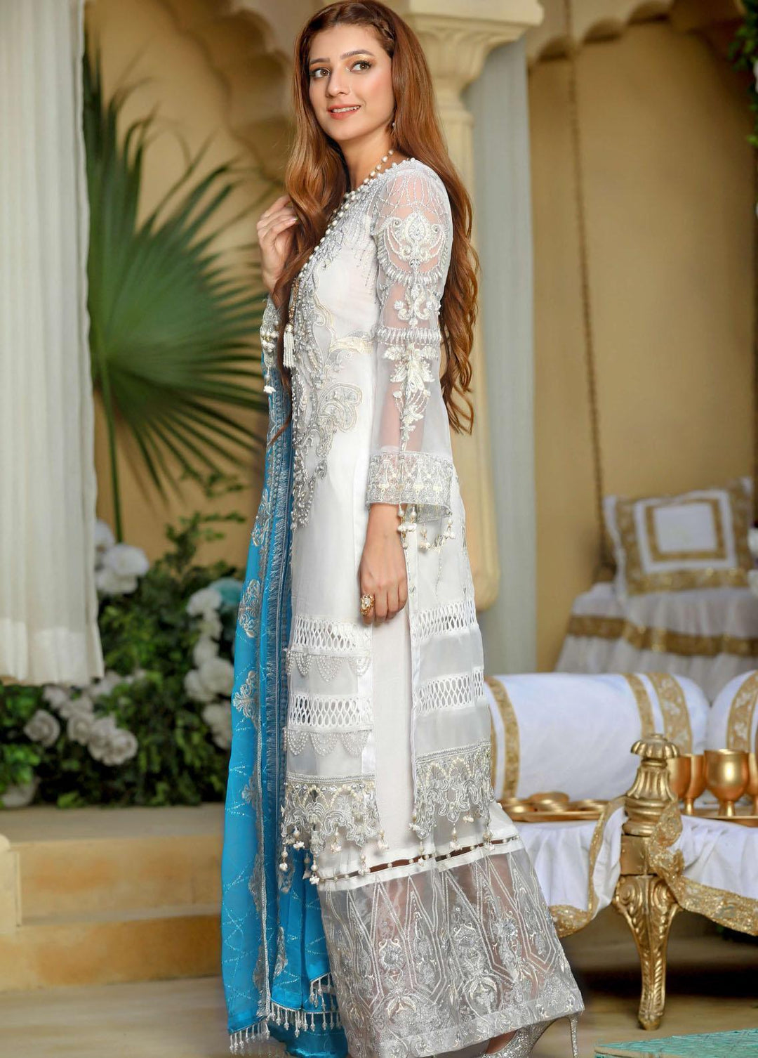 Areesha Embroidered  Suits Unstitched 3 Piece ARE22-P16 8 Pearl White - Premium Collection