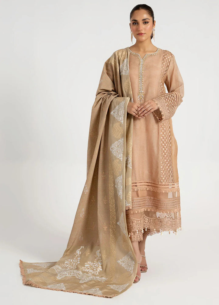 Arif Ashraf Pret Embroidered Cotton 3 Piece Suit Tan