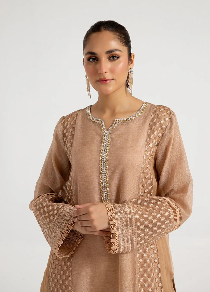 Arif Ashraf Pret Embroidered Cotton 3 Piece Suit Tan