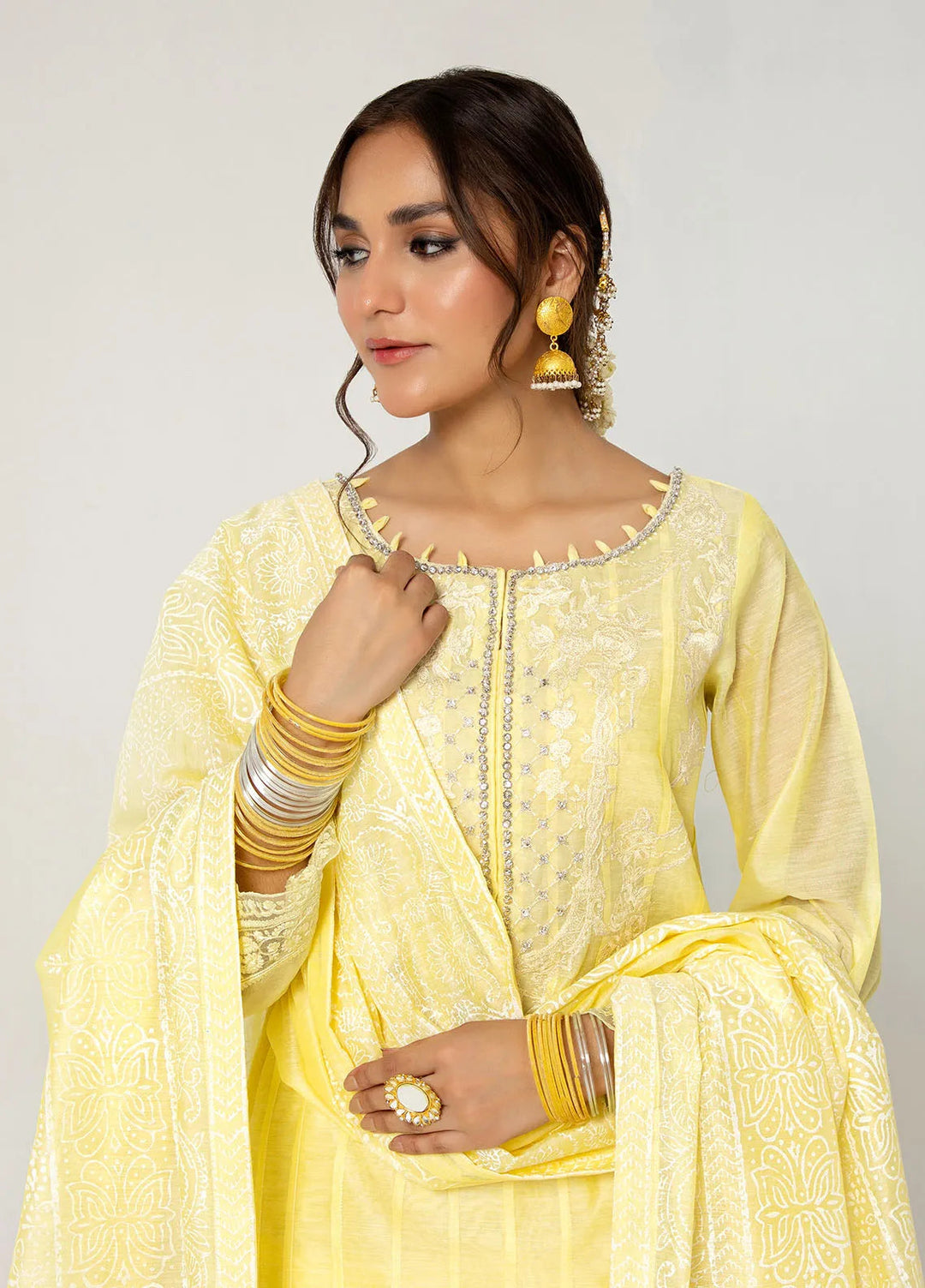 Arif Ashraf Pret Embroidered Cotton Silk 3 Piece Suit Zard