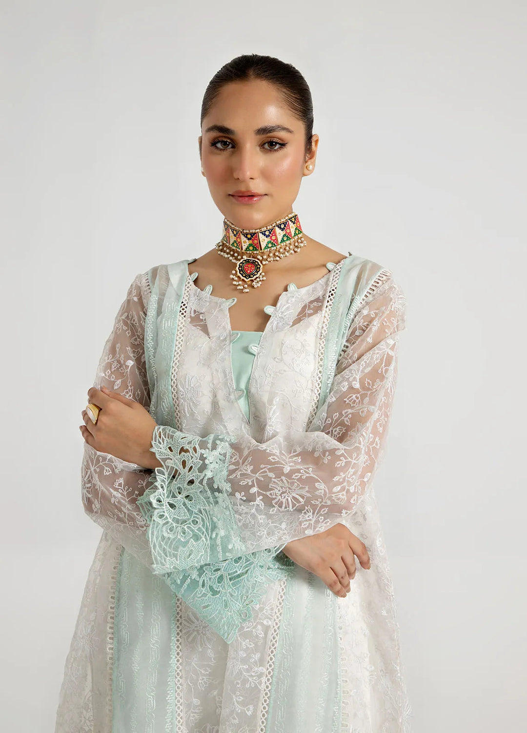 Arif Ashraf Pret Embroidered Organza 3 Piece Suit Turkuvaz