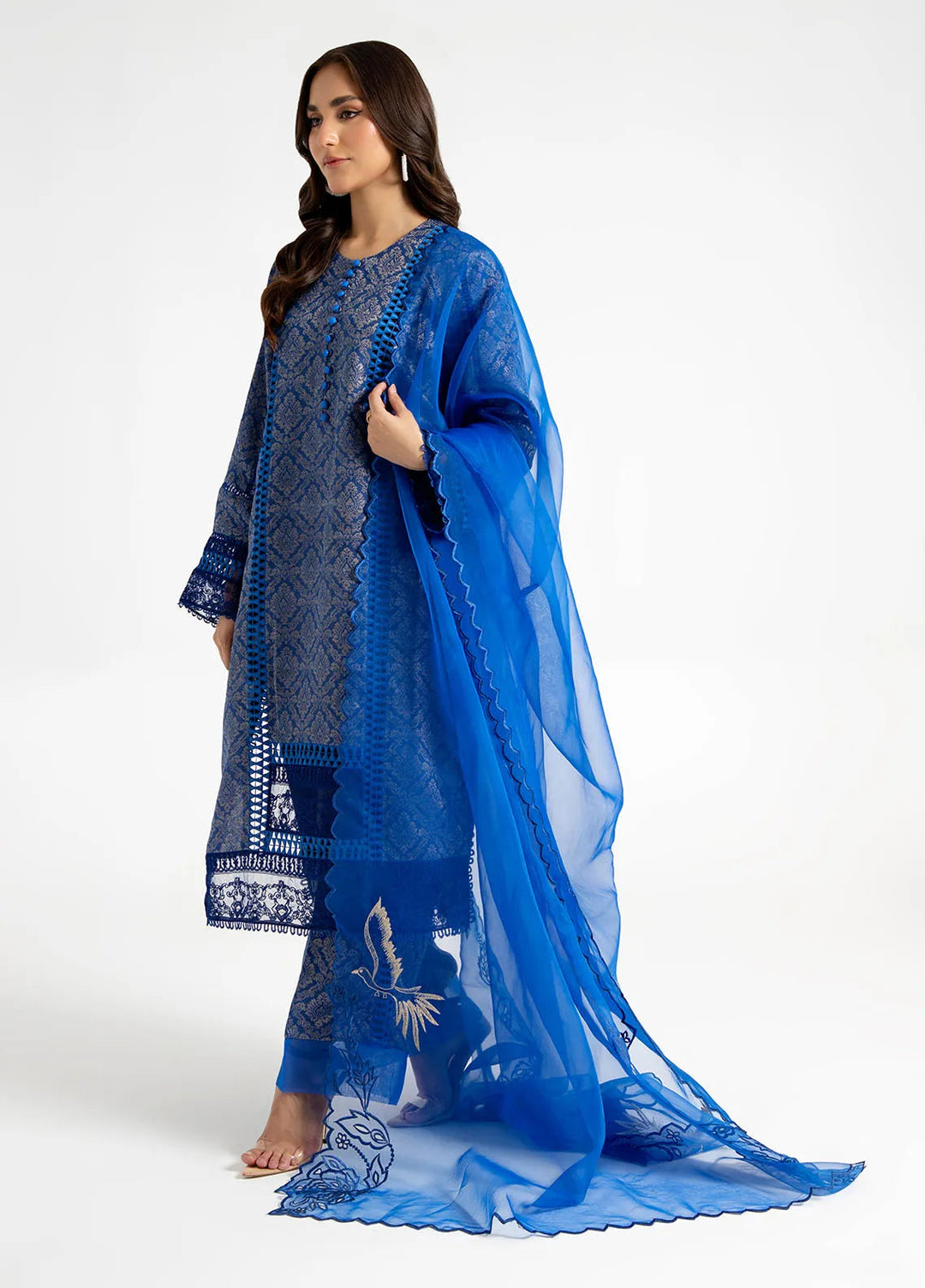 Arif Ashraf Pret Embroidered Self Jacquard 3 Piece Suit Mavi