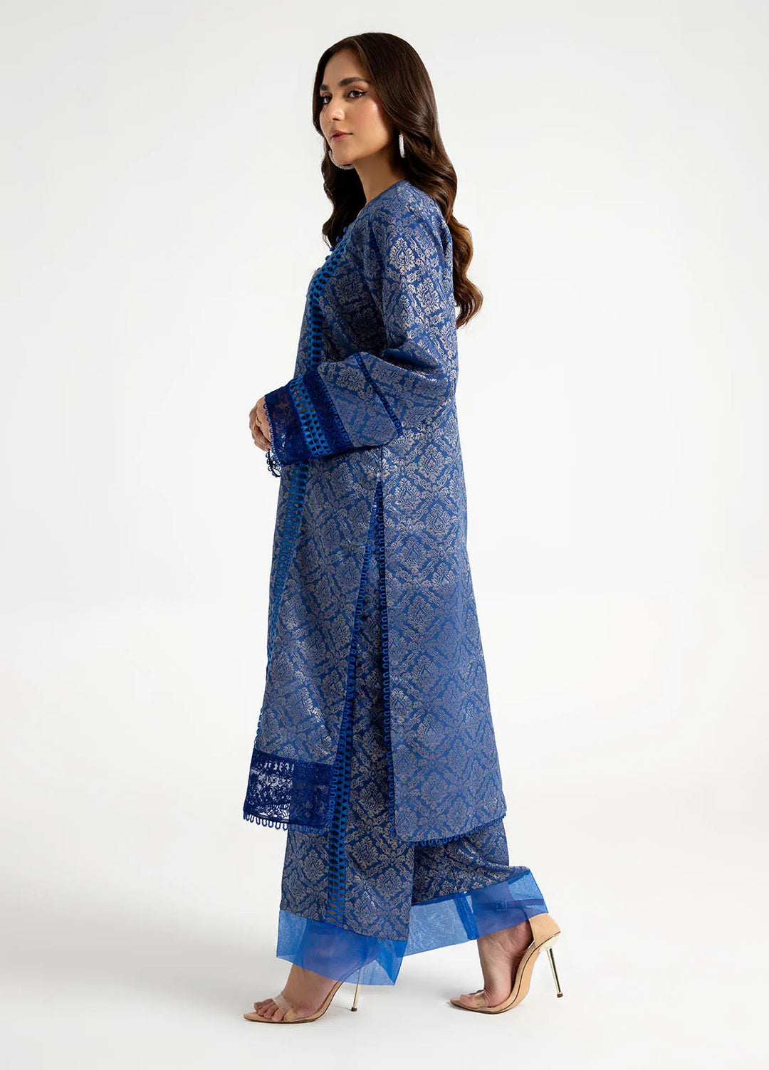 Arif Ashraf Pret Embroidered Self Jacquard 3 Piece Suit Mavi