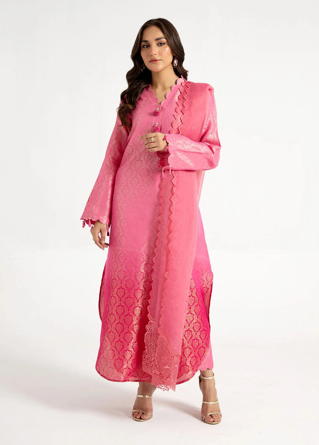 Arif Ashraf Pret Embroidered Self Jacquard 3 Piece Suit Pembi