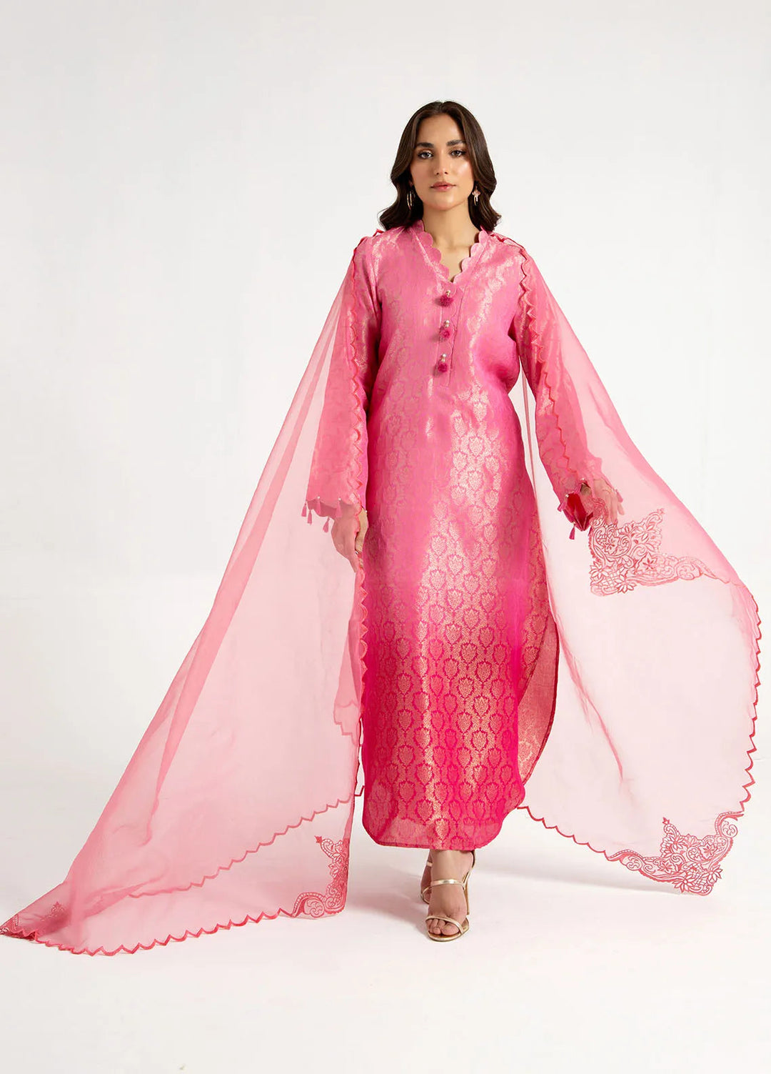 Arif Ashraf Pret Embroidered Self Jacquard 3 Piece Suit Pembi