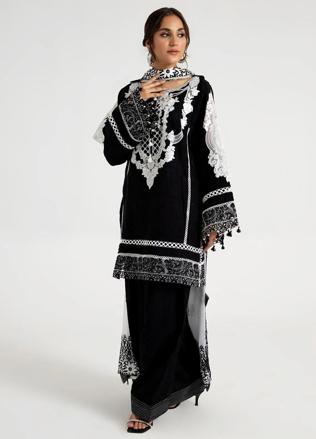 Arif Ashraf Pret Embroidered Self Jacquard 3 Piece Suit Siyah