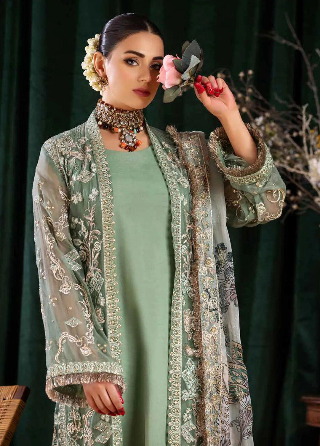 Aroha By Riaz Arts Embroidered Chiffon Suit Unstitched 4 Piece RA24AW AR-03 - Luxury Collection