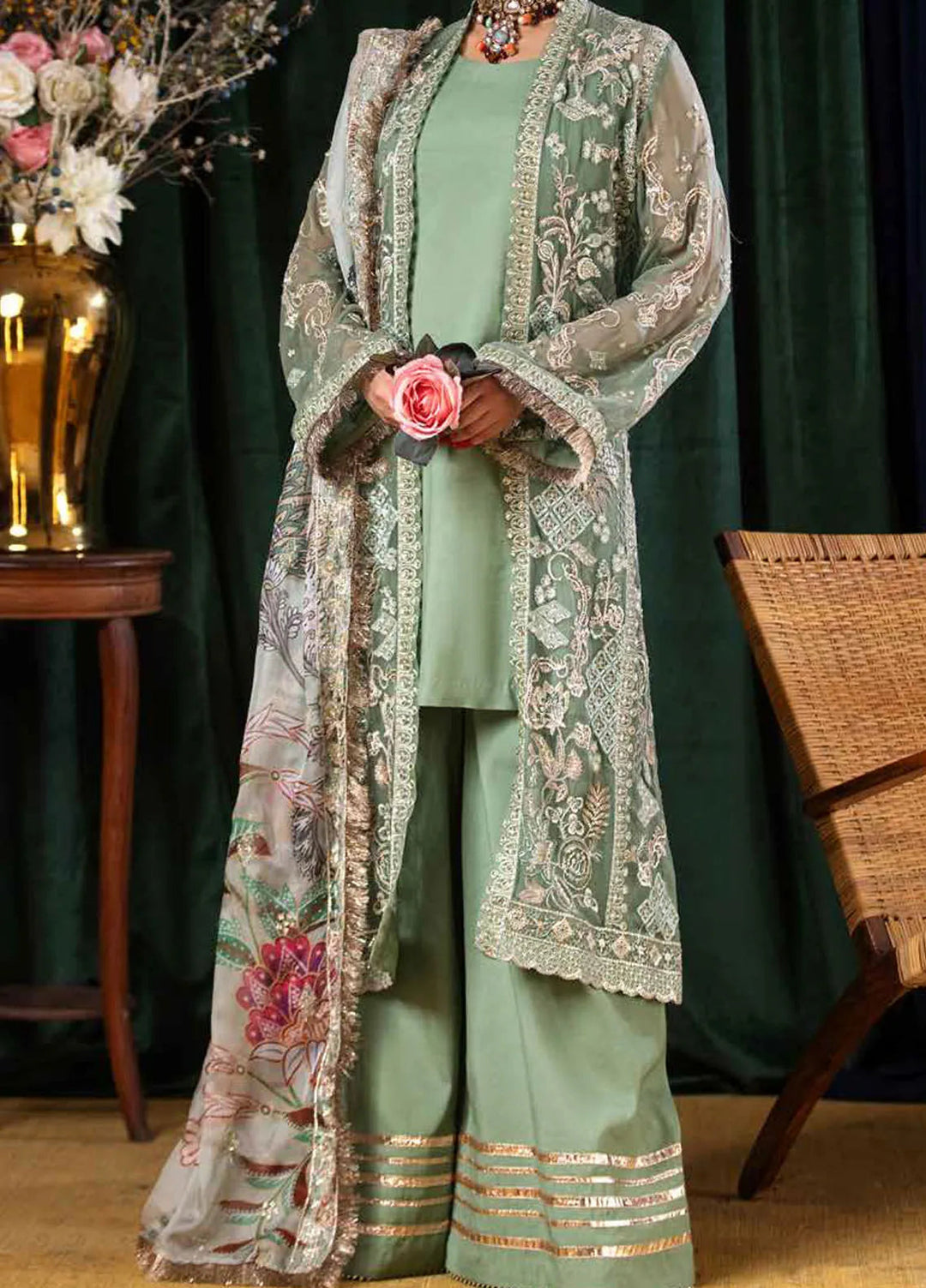 Aroha By Riaz Arts Embroidered Chiffon Suit Unstitched 4 Piece RA24AW AR-03 - Luxury Collection