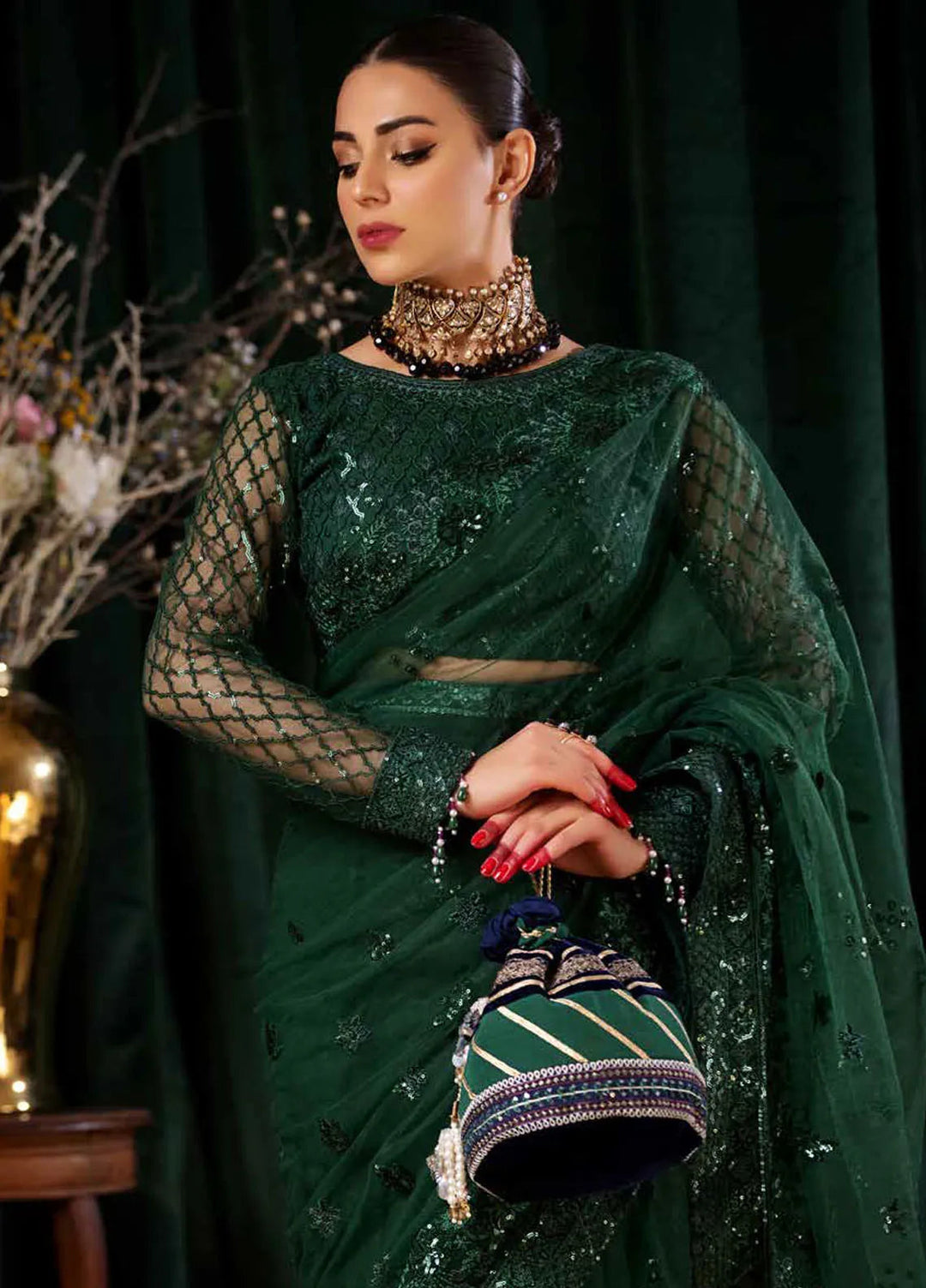 Aroha By Riaz Arts Embroidered Net Saree Unstitched RA24AW AR-05 - Luxury Collection