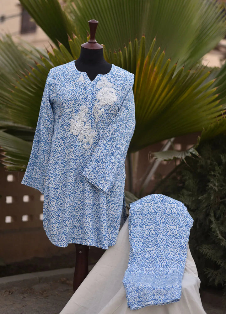 Artistic Wear Pret Appliqued Irish Lawn 2 Piece Suit Blue ikat