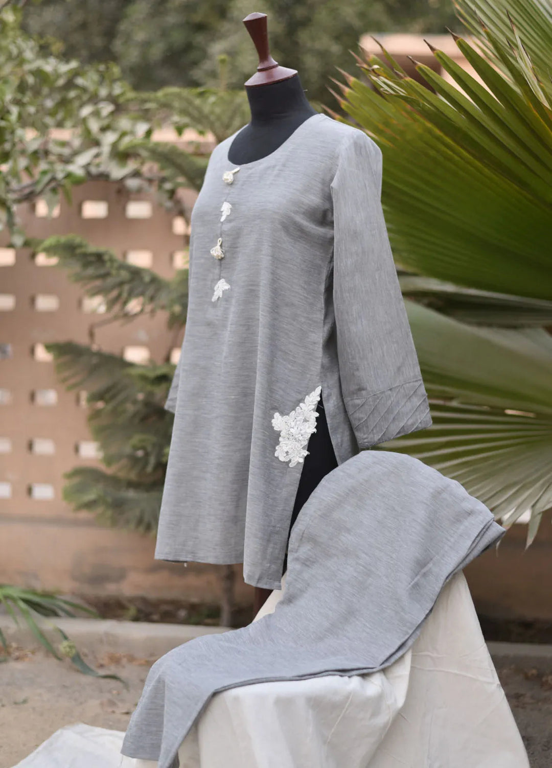 Artistic Wear Pret Appliqued Irish Lawn 2 Piece Suit Cement Grey Moonlight