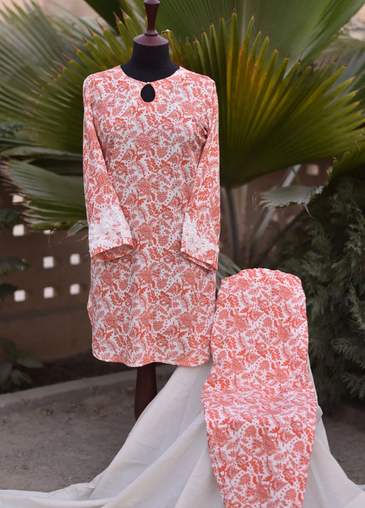 Artistic Wear Pret Appliqued Irish Lawn 2 Piece Suit Orange Paisley