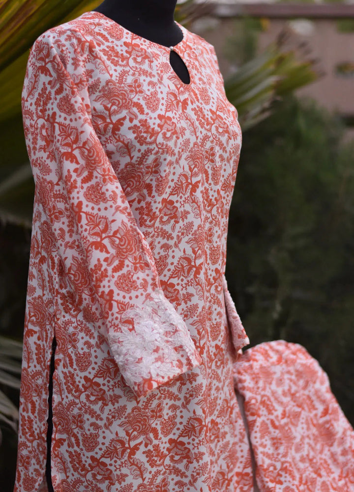 Artistic Wear Pret Appliqued Irish Lawn 2 Piece Suit Orange Paisley