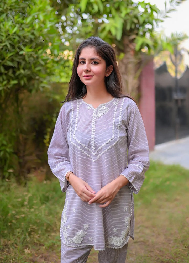 Artistic Wear Pret Appliqued Lawn 2 Piece Suit Beige Stripe