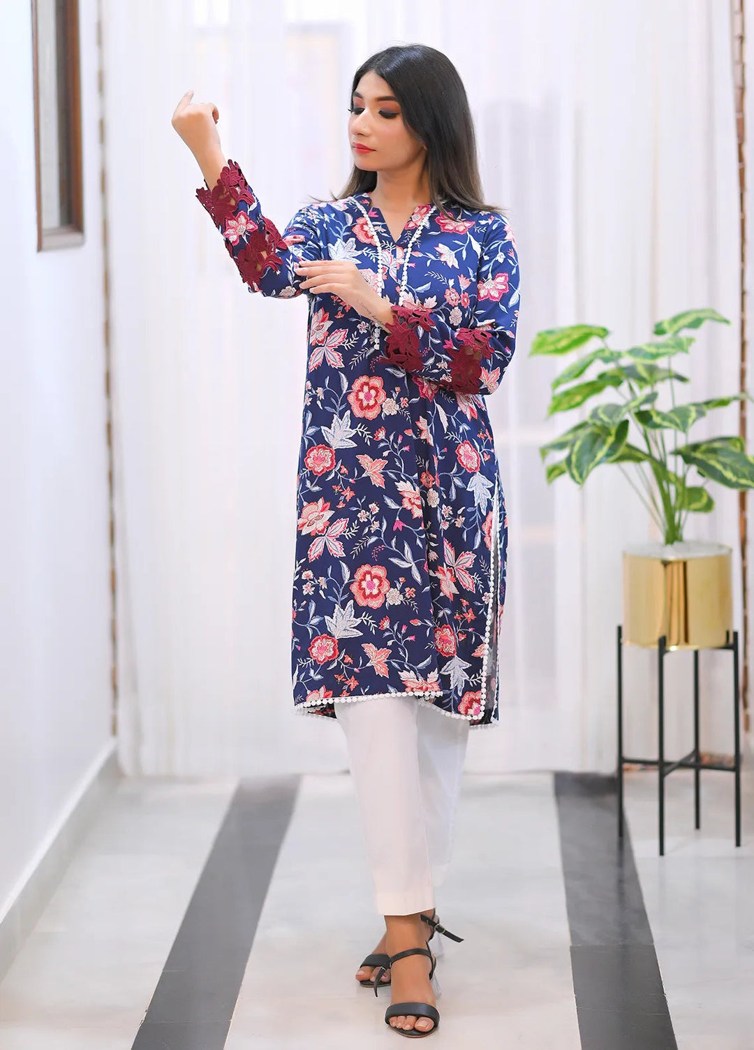 Artistic Wear Pret Printed Linen 2 Piece Suit Bluish Flora