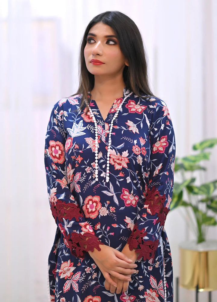 Artistic Wear Pret Printed Linen 2 Piece Suit Bluish Flora