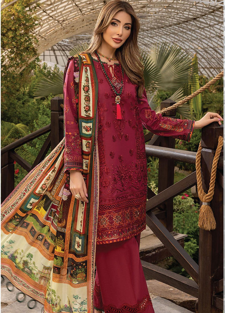 Arzoo by Humdum Embroidered Lawn Suits Unstitched 3 Piece HD22AZ D-01 Red Rose Mist - Summer Collection