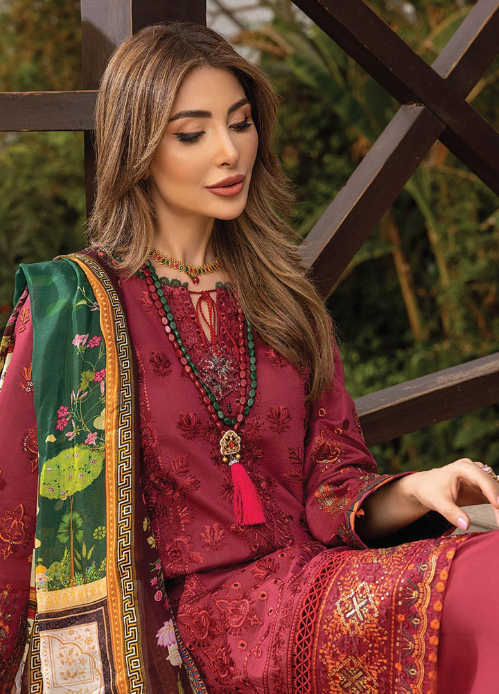 Arzoo by Humdum Embroidered Lawn Suits Unstitched 3 Piece HD22AZ D-01 Red Rose Mist - Summer Collection