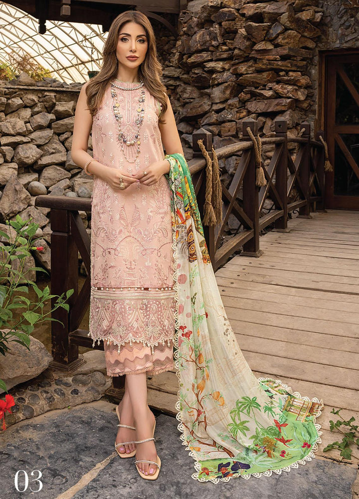 Arzoo by Humdum Embroidered Lawn Suits Unstitched 3 Piece HD22AZ D-03 Peach Gloryest - Summer Collection