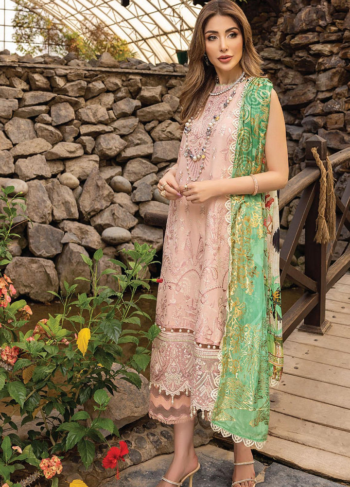 Arzoo by Humdum Embroidered Lawn Suits Unstitched 3 Piece HD22AZ D-03 Peach Gloryest - Summer Collection