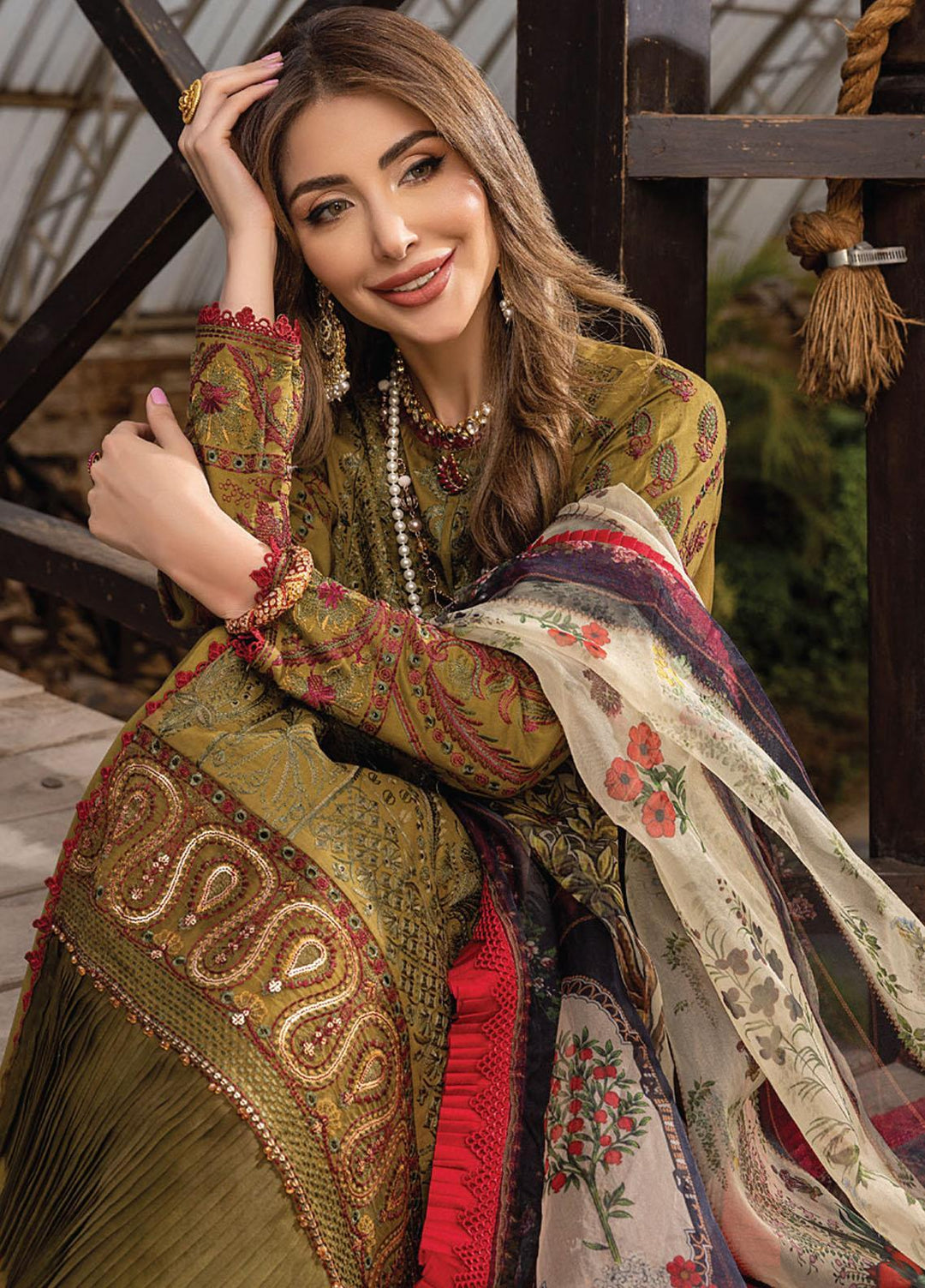 Arzoo by Humdum Embroidered Lawn Suits Unstitched 3 Piece HD22AZ D-04 Gold Marine - Summer Collection