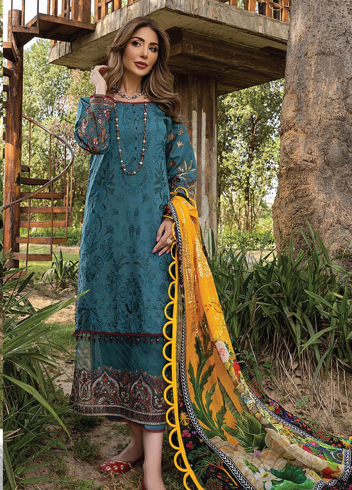 Arzoo by Humdum Embroidered Lawn Suits Unstitched 3 Piece HD22AZ D-06 Blue Bell Dull - Summer Collection