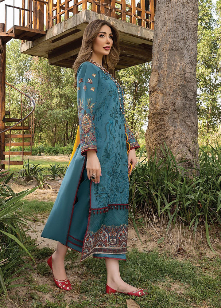 Arzoo by Humdum Embroidered Lawn Suits Unstitched 3 Piece HD22AZ D-06 Blue Bell Dull - Summer Collection