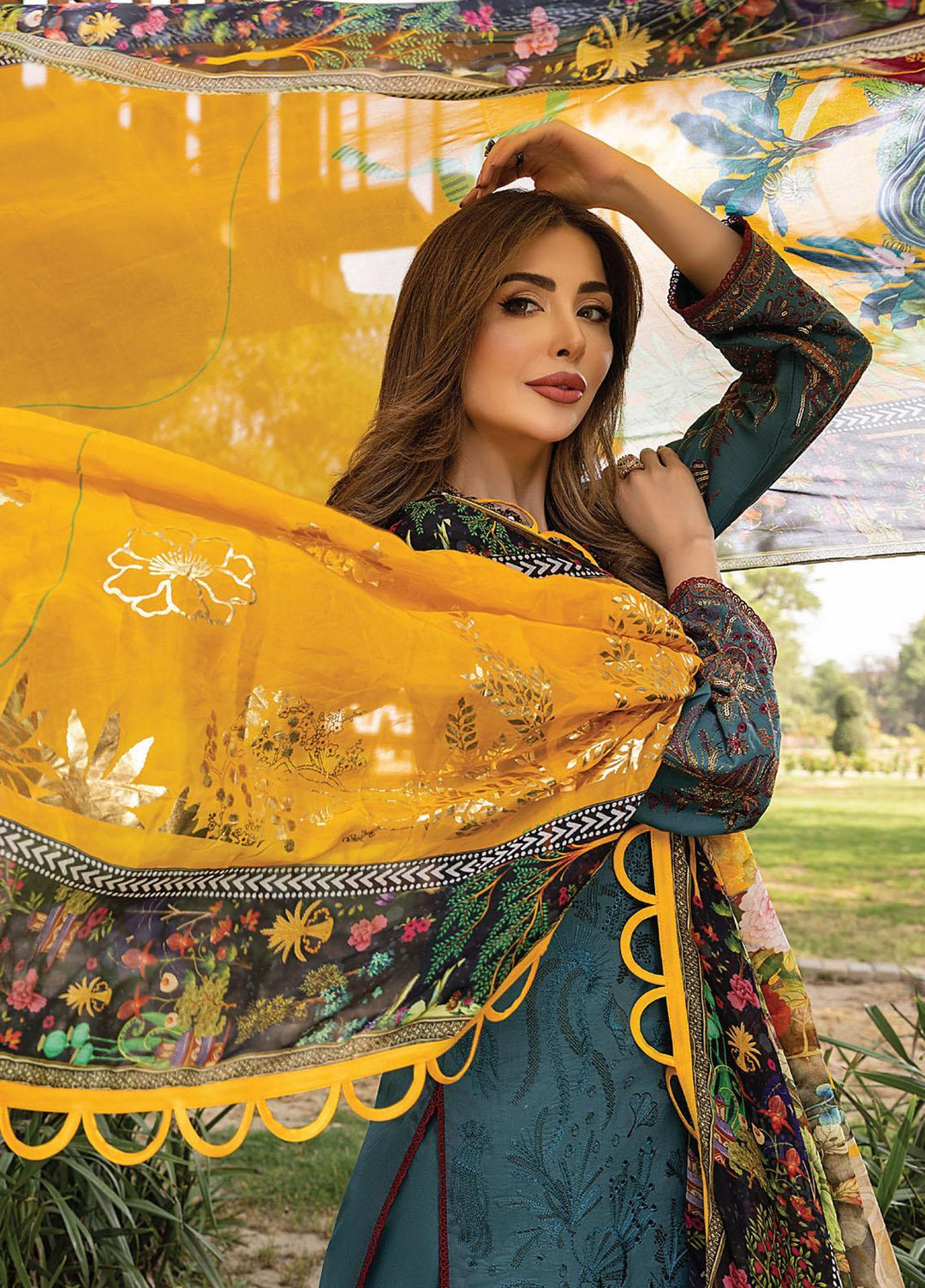 Arzoo by Humdum Embroidered Lawn Suits Unstitched 3 Piece HD22AZ D-06 Blue Bell Dull - Summer Collection