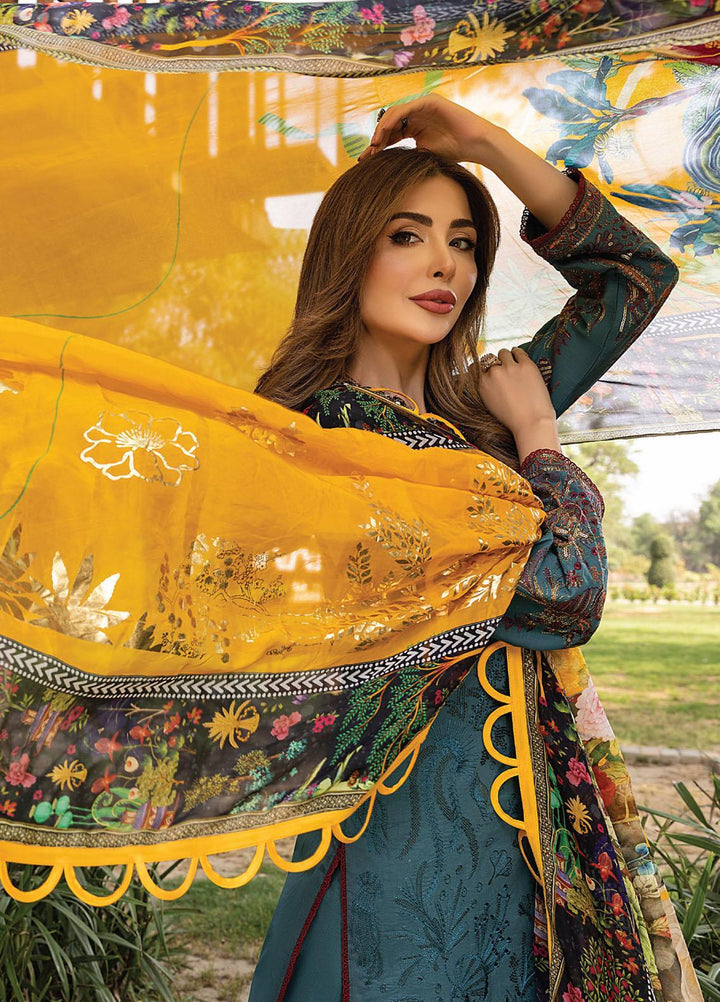 Arzoo by Humdum Embroidered Lawn Suits Unstitched 3 Piece HD22AZ D-06 Blue Bell Dull - Summer Collection