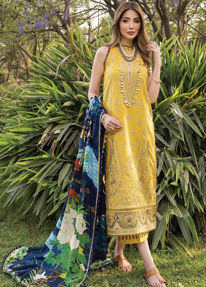 Arzoo by Humdum Embroidered Lawn Suits Unstitched 3 Piece HD22AZ D-08 Yellow Shine - Summer Collection